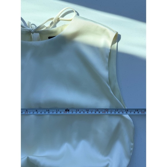 Lumiere Satin Onyx Black Ivory White Colorblock Cut Out Midi Dress M Tie Back - Picture 8 of 10